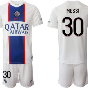 Herren Paris Saint Germain PSG Auswärtstrikot 2022/23 Weiß Trikotsatz mit Aufdruck MESSi 30