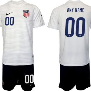 Herren USA Heimtrikot WM 2022 T-shirt weiß Kurzarm + schwarz Kurze Hosen