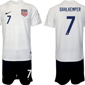 Herren USA Heimtrikot WM 2022 Weiß für draußen Kurzarm + Schwarz Kurze Hosen DAHLKEMPER 7