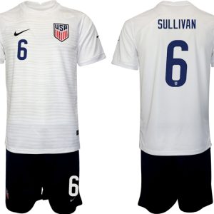 Herren USA Heimtrikot WM 2022 Weiß für draußen Kurzarm + Schwarz Kurze Hosen SULLIVAN 6