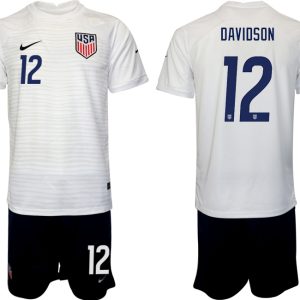 Herren USA Heimtrikot WM 2022 Weiß Schwarz Fußballtrikots Set mit Aufdruck DAVIDSON 12