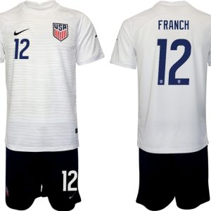 Herren USA Heimtrikot WM 2022 Weiß Schwarz Fußballtrikots Set mit Aufdruck FRANCH 12