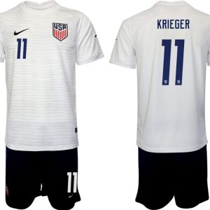 Herren USA Heimtrikot WM 2022 Weiß Schwarz Fußballtrikots Set mit Aufdruck KRIEGER 11