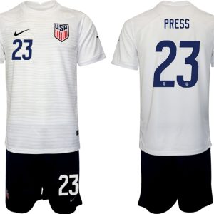 Herren USA Heimtrikot WM 2022 Weiß Schwarz Trikotsatz Kurzarm + Kurze Hosen PRESS 23