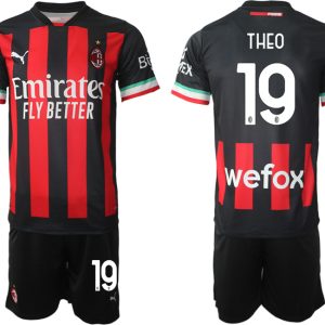 Kaufen AC Milan Heimtrikot 2022/23 Schwarz Rot Trikotsatz für Herren THEO 19