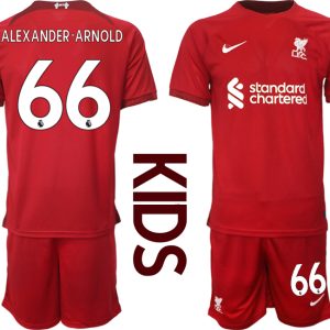 Kinder Fußballtrikots Liverpool Heimtrikot 2022/23 Rot Kurzarm + Kurze Hosen ALEXANDER-ARNOLD 66