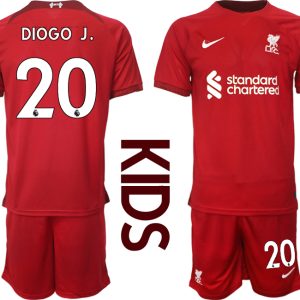 Kinder Fußballtrikots Liverpool Heimtrikot 2022/23 Rot Kurzarm + Kurze Hosen DIOGO J.20