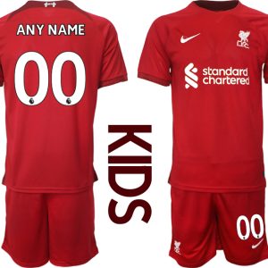 Kinder Fußballtrikots Liverpool Heimtrikot 2022/23 Rot Kurzarm + Kurze Hosen Fussballtrikots Günstig