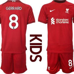 Kinder Fußballtrikots Liverpool Heimtrikot 2022/23 Rot Kurzarm + Kurze Hosen GERRARD 8