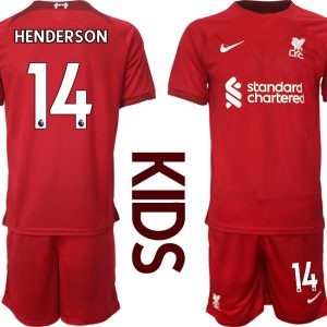 Kinder Fußballtrikots Liverpool Heimtrikot 2022/23 Rot Kurzarm + Kurze Hosen HENDERSON 14