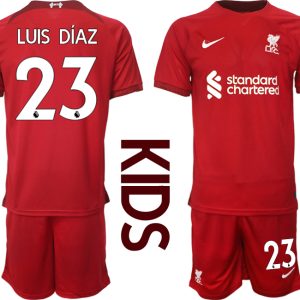 Kinder Fußballtrikots Liverpool Heimtrikot 2022/23 Rot Kurzarm + Kurze Hosen LUIS DÍAZ 23