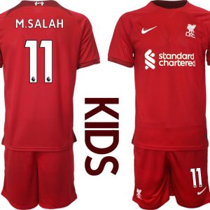 Kinder Fußballtrikots Liverpool Heimtrikot 2022/23 Rot Kurzarm + Kurze Hosen M.SALAH 11