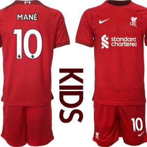 Kinder Fußballtrikots Liverpool Heimtrikot 2022/23 Rot Kurzarm + Kurze Hosen MANÉ 10