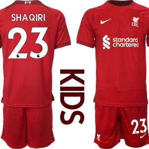 Kinder Fußballtrikots Liverpool Heimtrikot 2022/23 Rot Kurzarm + Kurze Hosen SHAQIRI 23