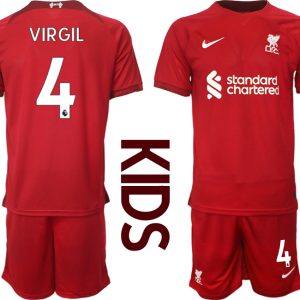 Kinder Fußballtrikots Liverpool Heimtrikot 2022/23 Rot Kurzarm + Kurze Hosen VIRGIL 4