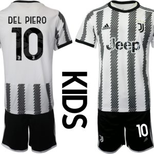 Kinder Juventus FC 2022-23 Heimtrikot Schwarz Weiß Kurzarm + Kurze Hosen DEL PIERO 10