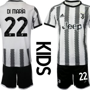 Kinder Juventus FC 2022-23 Heimtrikot Schwarz Weiß Kurzarm + Kurze Hosen DI MARÍA 22