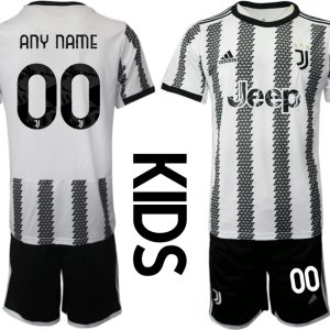 Kinder Juventus FC 2022-23 Heimtrikot Schwarz Weiß Kurzarm + Kurze Hosen Günstige Fußballtrikots