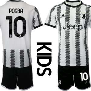 Kinder Juventus FC 2022-23 Heimtrikot Schwarz Weiß Kurzarm + Kurze Hosen POGBA 10