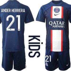 Kinder Paris Saint Germain PSG Heimtrikots 2022-2023 Blau Trikotsatz Kaufen ANDER HERRERA 21