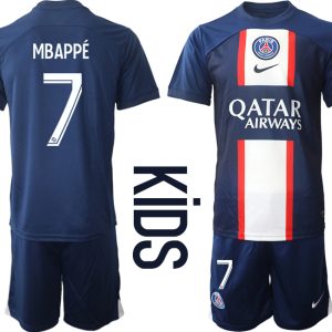 Kinder Paris Saint Germain PSG Heimtrikots 2022-2023 Blau Trikotsatz Kaufen MBAPPÉ 7