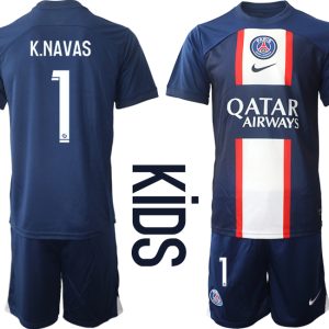 Kinder Paris Saint Germain PSG Heimtrikots 2022-2023 Blau Weiß Trikotsatz K.NAVAS 1