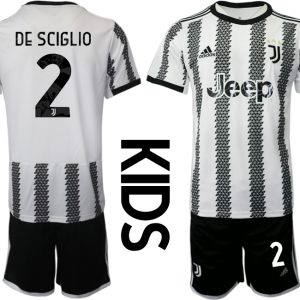 Kinderheim Juventus FC 2022-23 Trikot Schwarz Weiß Trikotsatz mit DE SCIGLIO 2