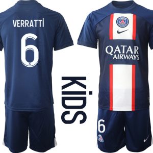 Kinderheim Trikot Paris Saint Germain PSG Heimtrikots 2022-2023 Blau Trikotsatz mit Aufdruck VERRATTi 6