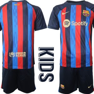 Neue FC Barcelona Kinderheim Trikot 2022/23 Trikotsatz Navy Blau Günstig FußballTrikots