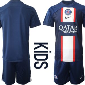 Neuen Fußballtrikots Paris Saint Germain PSG Heimtrikots 2022-2023 Blau Weißen für Kinder