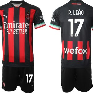 Neues AC Milan Heimtrikot 2022/23 Schwarz Rot Trikotsatz für Herren R.Leão 17