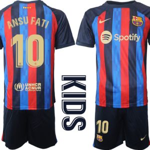 Neues FC Barcelona Kinderheim Trikot 2022/23 Trikotsatz Navy Blau FußballTrikots ANSU FATI 10