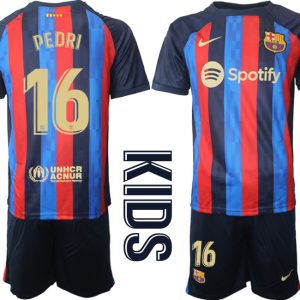 Neues FC Barcelona Kinderheim Trikot 2022/23 Trikotsatz Navy Blau FußballTrikots PEDRI 16