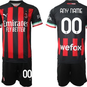 Neues Fußballtrikot für Herren AC Milan Heimtrikot 2022/23 Schwarz Rot Kurzarm + Kurze Hosen