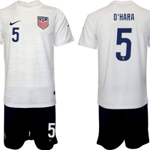 Neues Herren USA Heimtrikot WM 2022 Weiß Kurzarm + Schwarz Kurze Hosen O'HARA 5