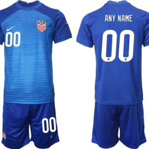 Neues United States Auswärtstrikot WM 2022 blau USA Trikots Kurzarm + Kurze Hosen Online