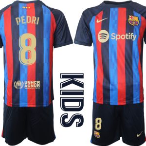 PEDRI 8 FC Barcelona Kinderheim Trikot 2022/23 Trikotsatz Navy Blau FußballTrikots