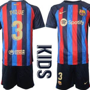 PIQUE 3 FC Barcelona Kinderheim Trikot 2022/23 Trikotsatz Navy Blau FußballTrikots