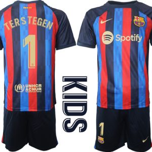 TERS TEGEN 1 FC Barcelona Kinderheim Trikot 2022/23 Trikotsatz Navy Blau FußballTrikots