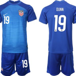 United States Auswärtstrikot WM 2022 blau USA Trikots Kurzarm + Kurze Hosen Online DUNN 19