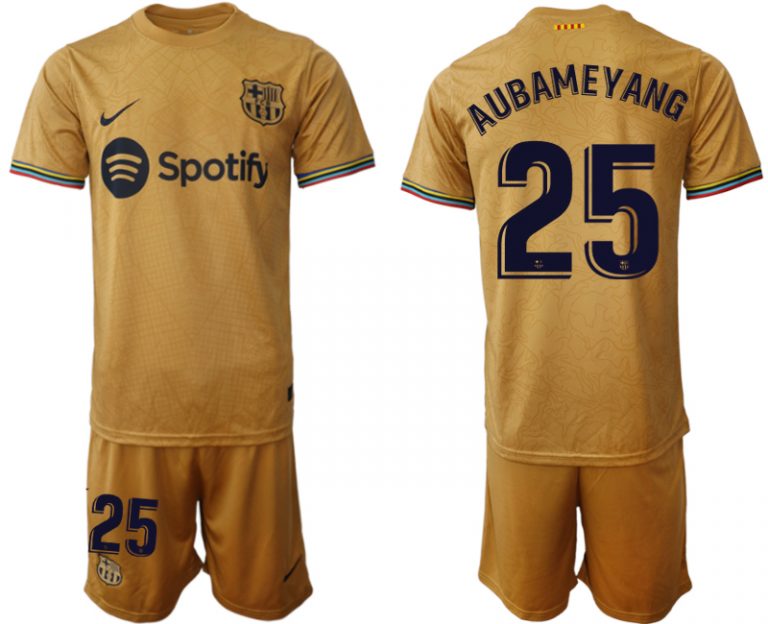 AUBAMEYANG 25 FC Barcelona 2022-23 Auswärtstrikot goldene Away Shirt für Herren