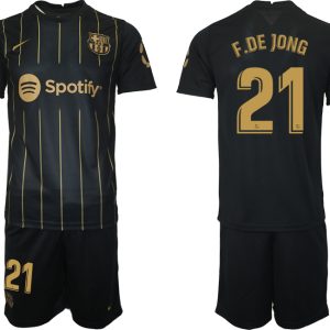 Billige Fussballtrikots FC Barcelona Trikots 2022/23 Schwarz Gold Trikotsatz mit Aufdruck F.DE JONG 21