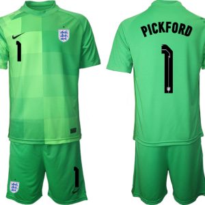 England Torwarttrikot World Cup 2022 Grün Trikotsatz Kurzarm + Kurze Hosen PICKFORD 1