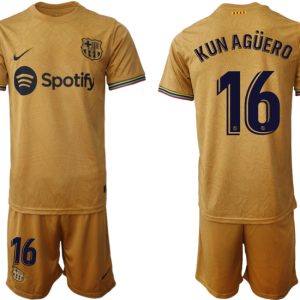 FC Barcelona 2022-23 Auswärtstrikot goldene Away Shirt für Herren KUN AGÜERO 16