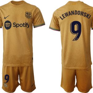 FC Barcelona 2022-23 Auswärtstrikot goldene Away Shirt für Herren LEWANDOWSKI 9