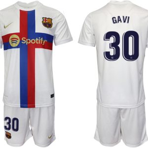 FC Barcelona 2022/23 Ausweichtrikot weiß Kurzarm + Kurze Hosen GAVI 30