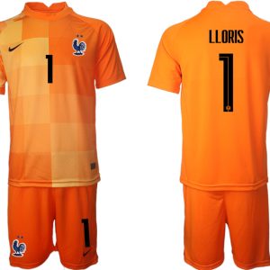 Frankreich Trikot WM 2022 Torwarttrikot Orange Trikotsatz mit Aufdruck LLORIS 1