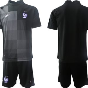 Frankreich Trikot WM 2022 Torwarttrikot schwarz Trikotsatz Kurzarm + Kurze Hosen