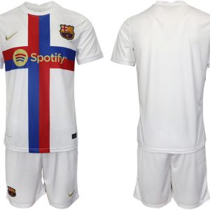 Fußballtrikot für Herren FC Barcelona 2022/23 Ausweichtrikot weiß Trikotsatz Kurzarm + Kurze Hosen