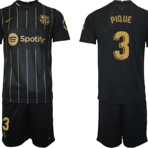 Fußballtrikot für Herren FC Barcelona Trikots der Saison 2022/23 Schwarz Gold Trikotsatz PIQUE 3